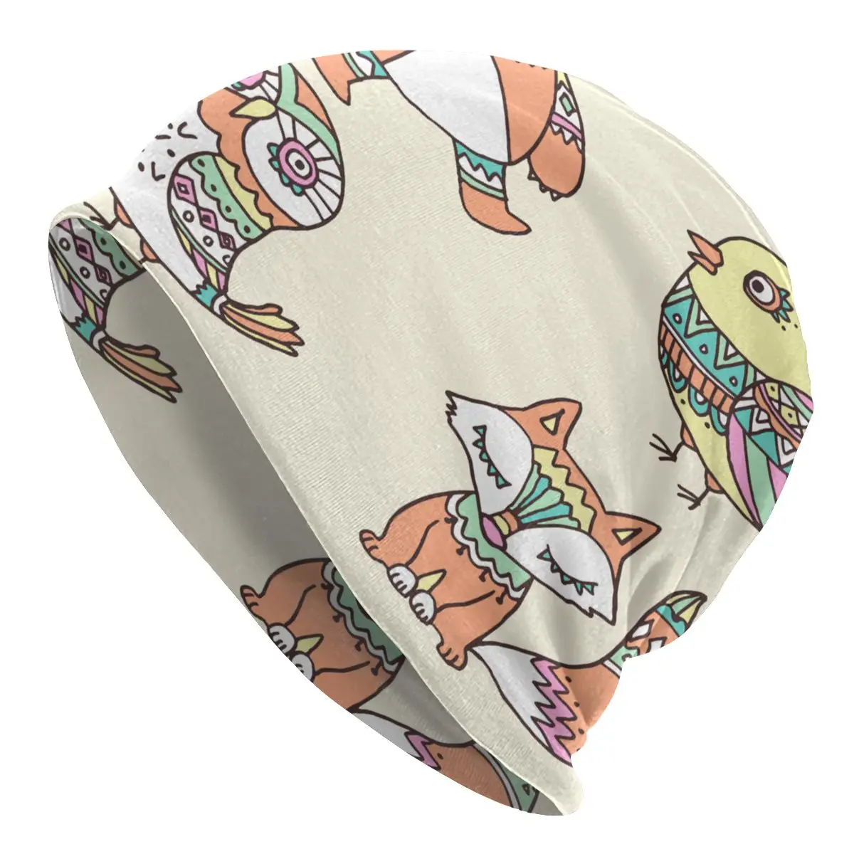 

Bonnet Hat for Men And Women Four Lovely Ethnic Animals Knitted Beanies Soft Turban Hat Hip Hop Beanie