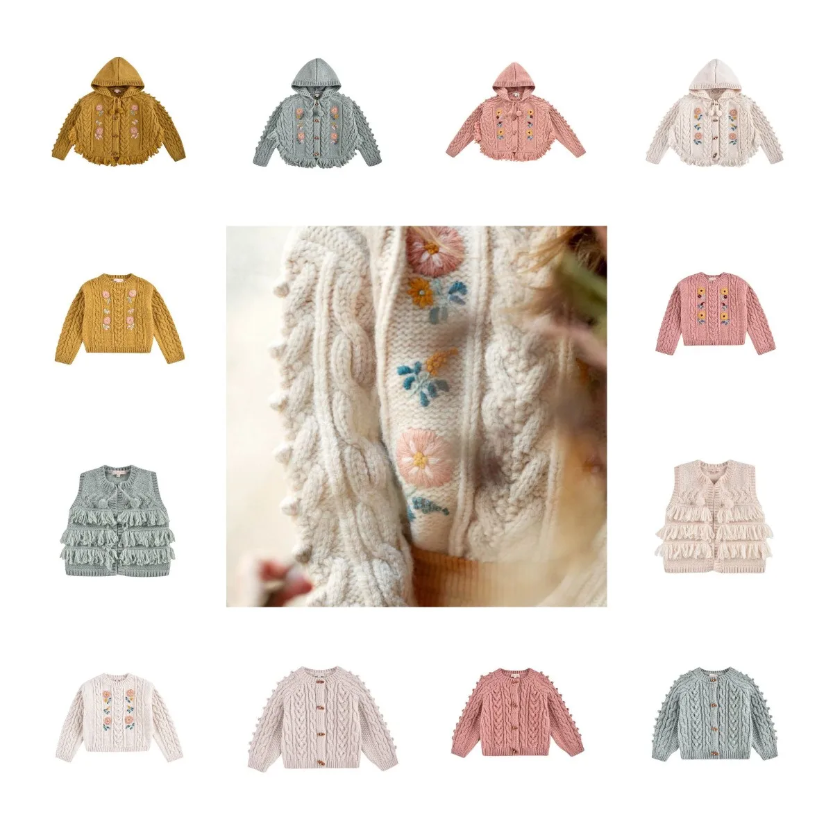 

2022 autumn and winter LM series fringed children's sweater girls hooded knitted cape cape