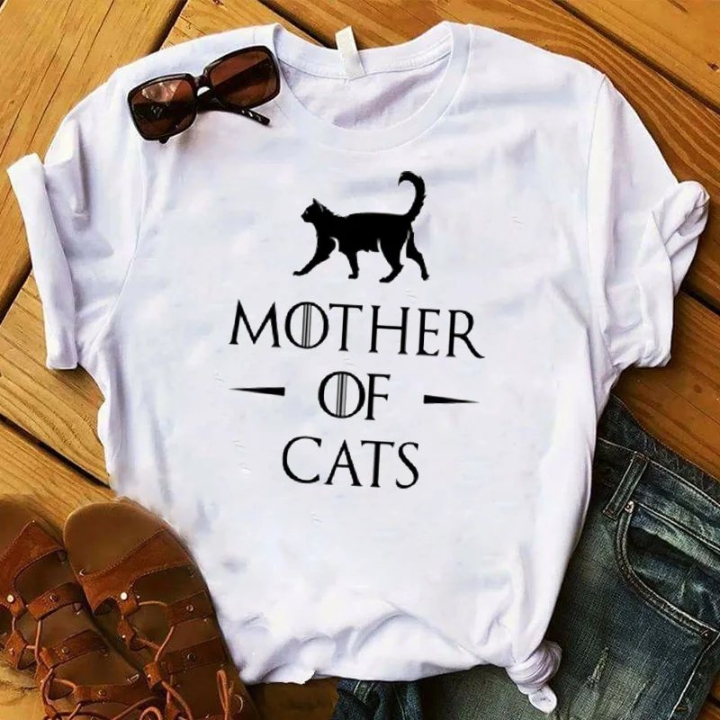 

Women T Womens Cartoon Mother of Cat Short Sleeve Graphic Ladies Printed Top Tee Shirt Femme Tshirt Nice Pretty T-shirt