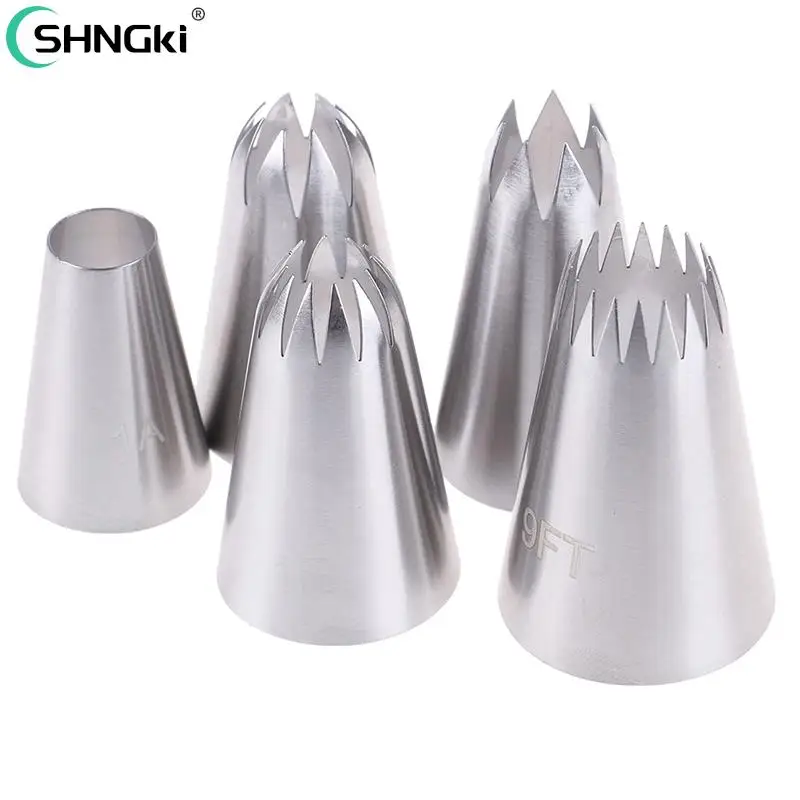 

5 Pcs/Set Stainless Steel Piping Icing Nozzle Cupcake Head Dessert Decorators Large Icing Piping Nozzles For Decorating Cake