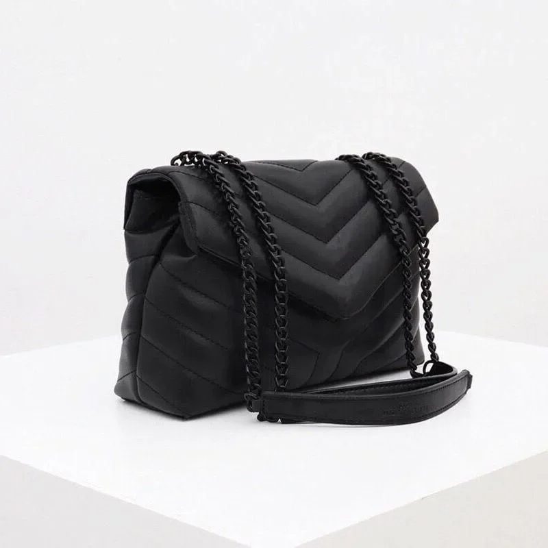 

2023 Designer Luxury Handbag Shoulder Bag Brand LOULOU Seam Leather Ladies Metal Chain Black Clamshell Messenger Chain Bags