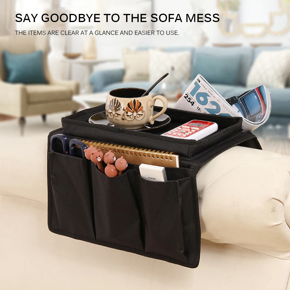 

Sofa Armrest Organizer With 4 Pockets And Cup Holder Tray Couch Armchair Hanging Storage Bag For TV Remote Control Cellphone