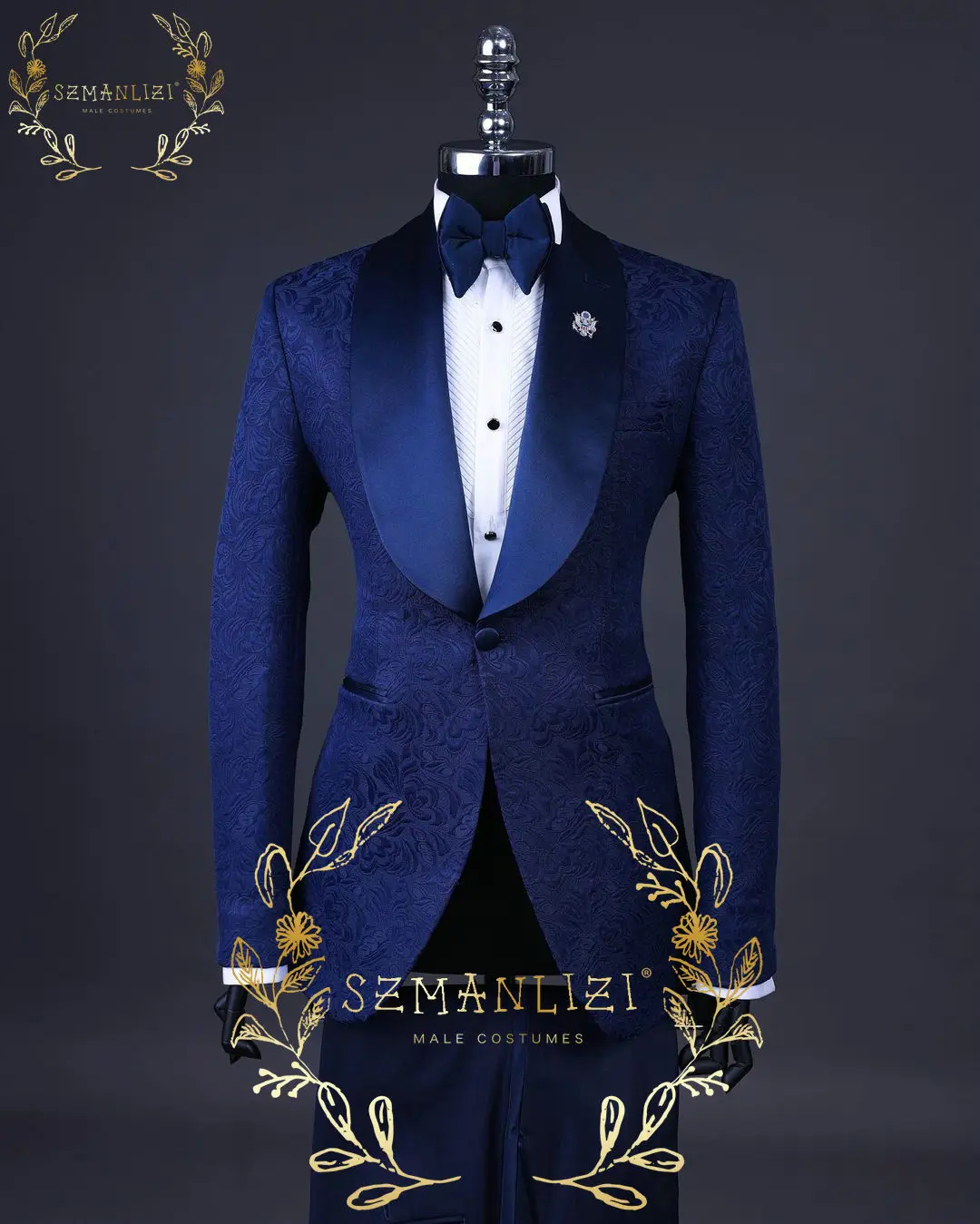 Tailor-Made Men Suit 2 Pieces Classic Navy Blue Jacquard Wedding Suit for Men 2023 Slim Fit Groom Tuxedos Costume Mariage Homme