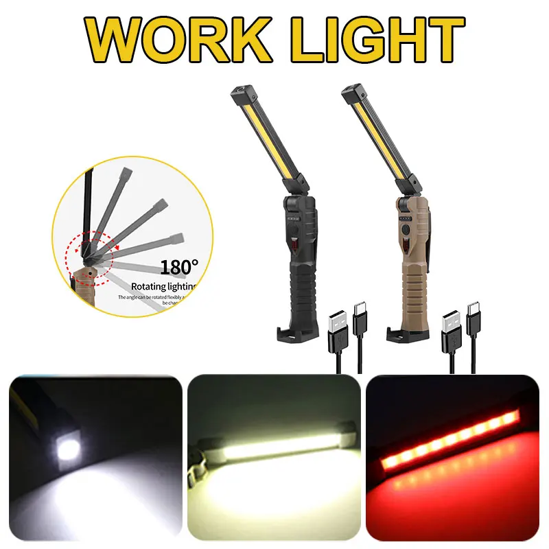 

COB XPE LED Work Light 400 Lumens Rechargeable for Outdoor Car Repair Torch Worklight with Power Capacity Indicator