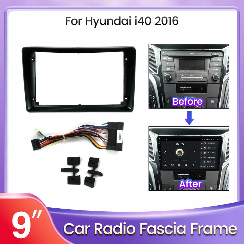

Double Din Black ABS Trim Fascia Frame For Hyundai I40 2016+ Refit 9" Car Android Radio Navigation DVD Mounting Dashboard