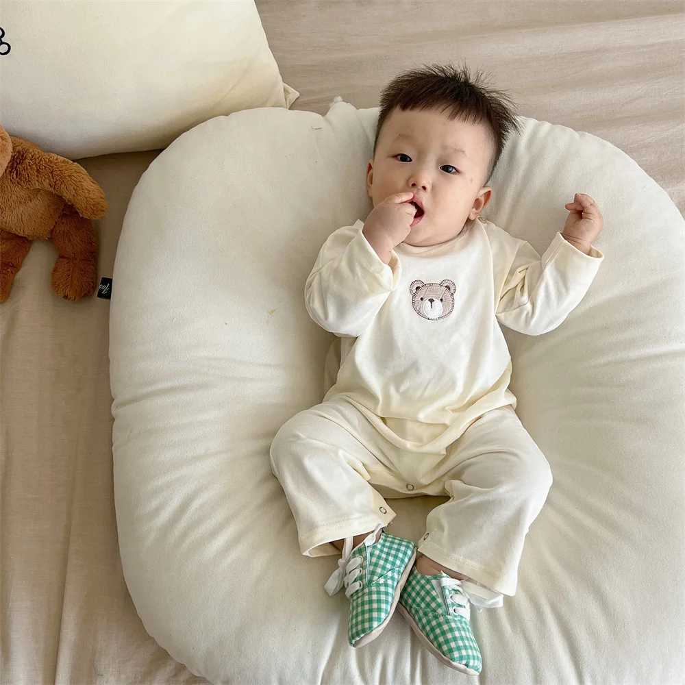 

Милый детский комбинезон с вышивкой в виде медведя для девочек; Удобный мягкий хлопковый комбинезон для мальчиков; Новое поступление; Свобо...