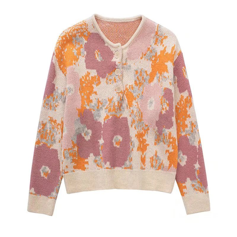 

Женский жаккардовый свитер с круглым вырезом и длинным рукавом