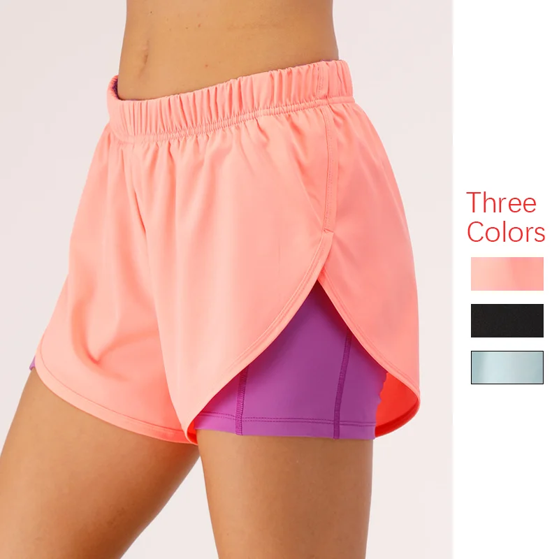 Women Workout 2 In 1 Shorts Summer Spandex Quick Dry Sport Yoga Fitness Gym Running Shorts with Pockets for Women Sport Pants