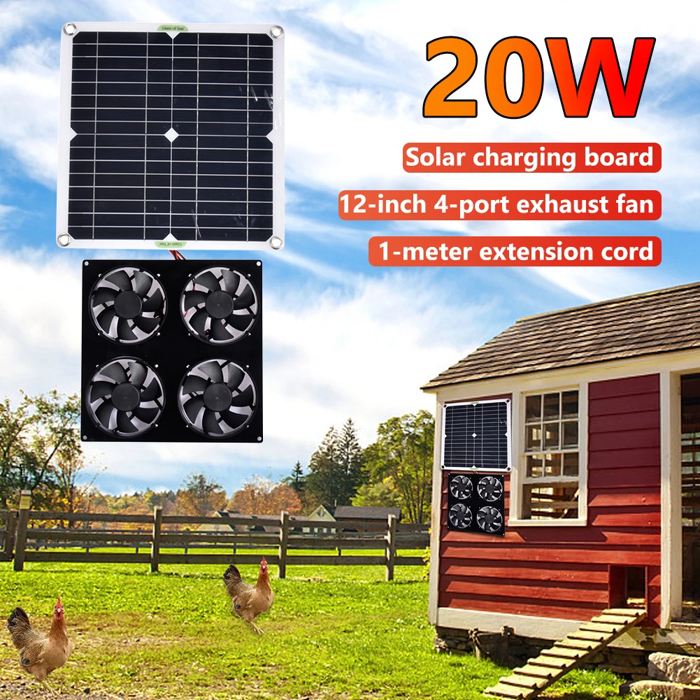 

20W Solar Exhaust Fan Air Extractor 12 Inch Mini Ventilator Solar Panel Powered Fan for Dog Chicken House Greenhouse RV