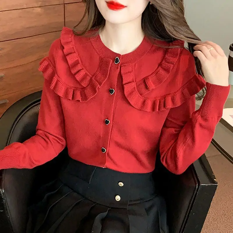 Женский однотонный кардиган с круглым вырезом и длинными рукавами