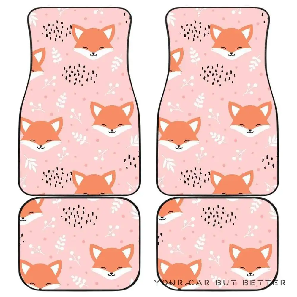 

Cute Fox Pattern Pink Background Front And Back Car Mats 045109