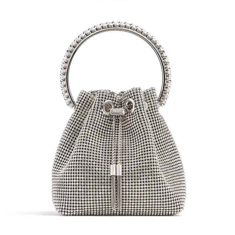 

Ladies 2022 New Rhinestone Bag Silver Luxury Elegant Full Drill Small Bucket Bag Handbag Versatile Messenger Bag