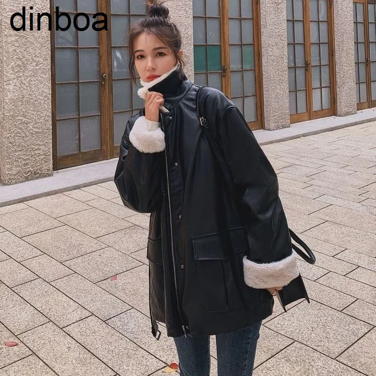 2022 Leather Coat Women's Locomotive Top Style Autumn and Winter Warm Coat, Thickened and Cashmere, Vintage Black Leather Jacket