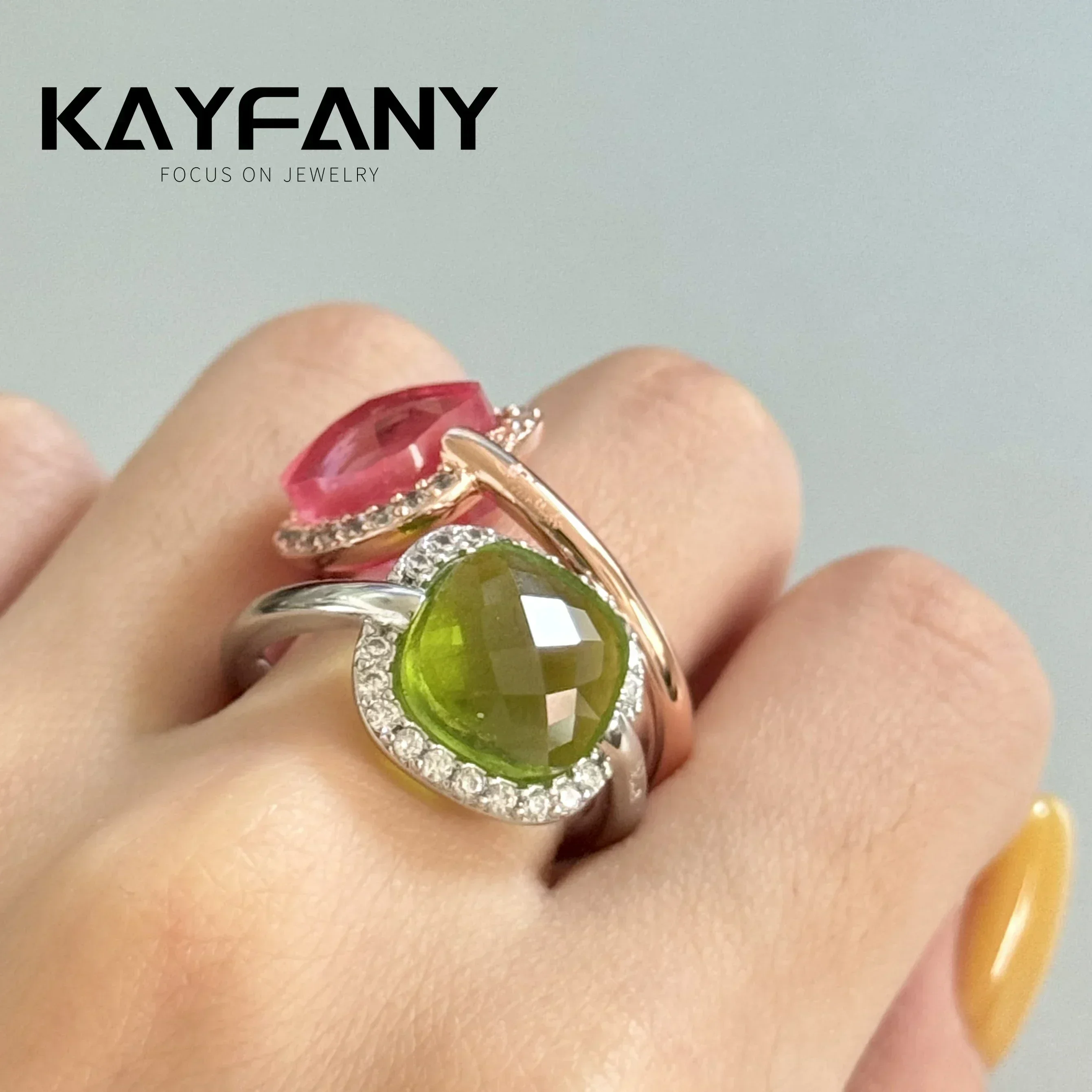Фото Kayfany съемное кольцо с камнем Нудо для женщин, инкрустация цирконом и синим топазом в форме флакона для духов, элегантные модные украшения, два для одного №4