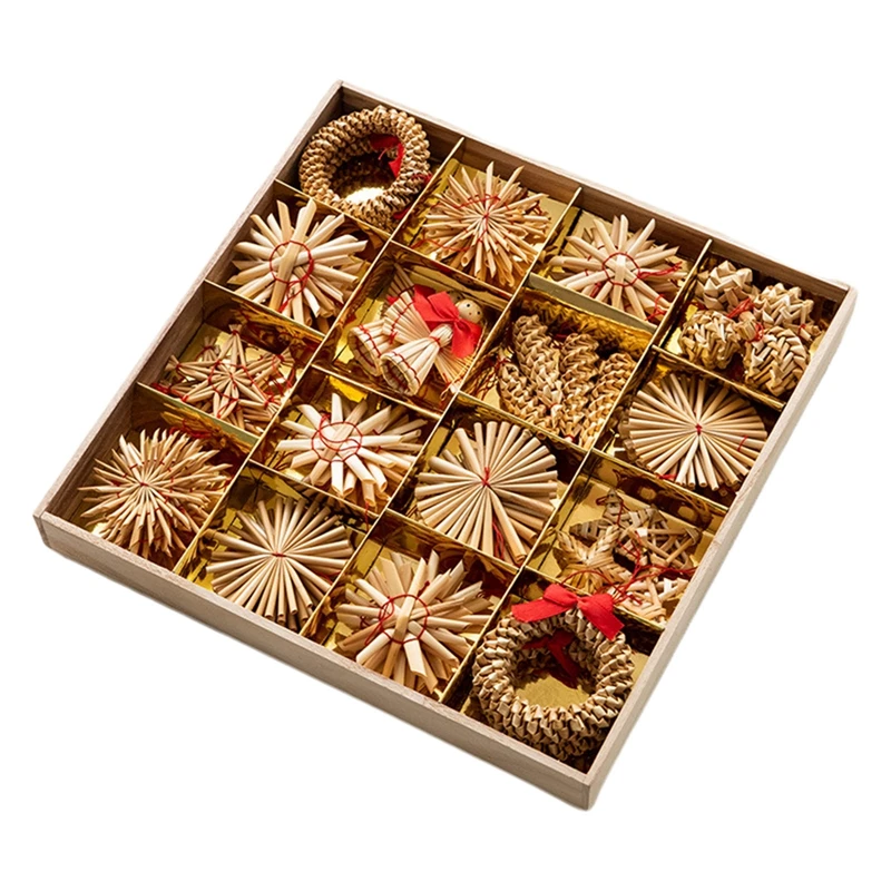 

1 комплект подвесок из натуральной пшеничной соломы, рождественское простое украшение, мини набор из пяти звезд, «сделай сам», украшение для рождественской елки, подвесные украшения