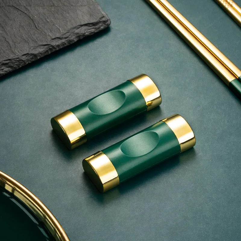 2pcs dark green gold alloy chopstick holder pincushion knife fork spoon stand racktableware rest stand cute kitchen gadget sets free global shipping