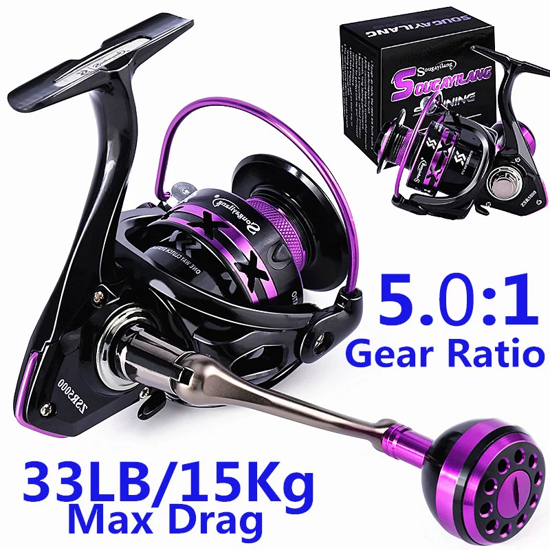 

2022 New 5.0:1 Spinning Reel Max Drag 15Kg 12+1BB Carp Fishing Reel 2000-5000 Aluminium Spool Spinning Saltwater Wheel