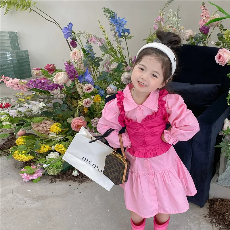 

Children Clothes 2022 Spring Autumn Korea Girls Puffed Sleeves Ruffled Dress Two Piece Set Casual Sweet Princess Dress for Girls