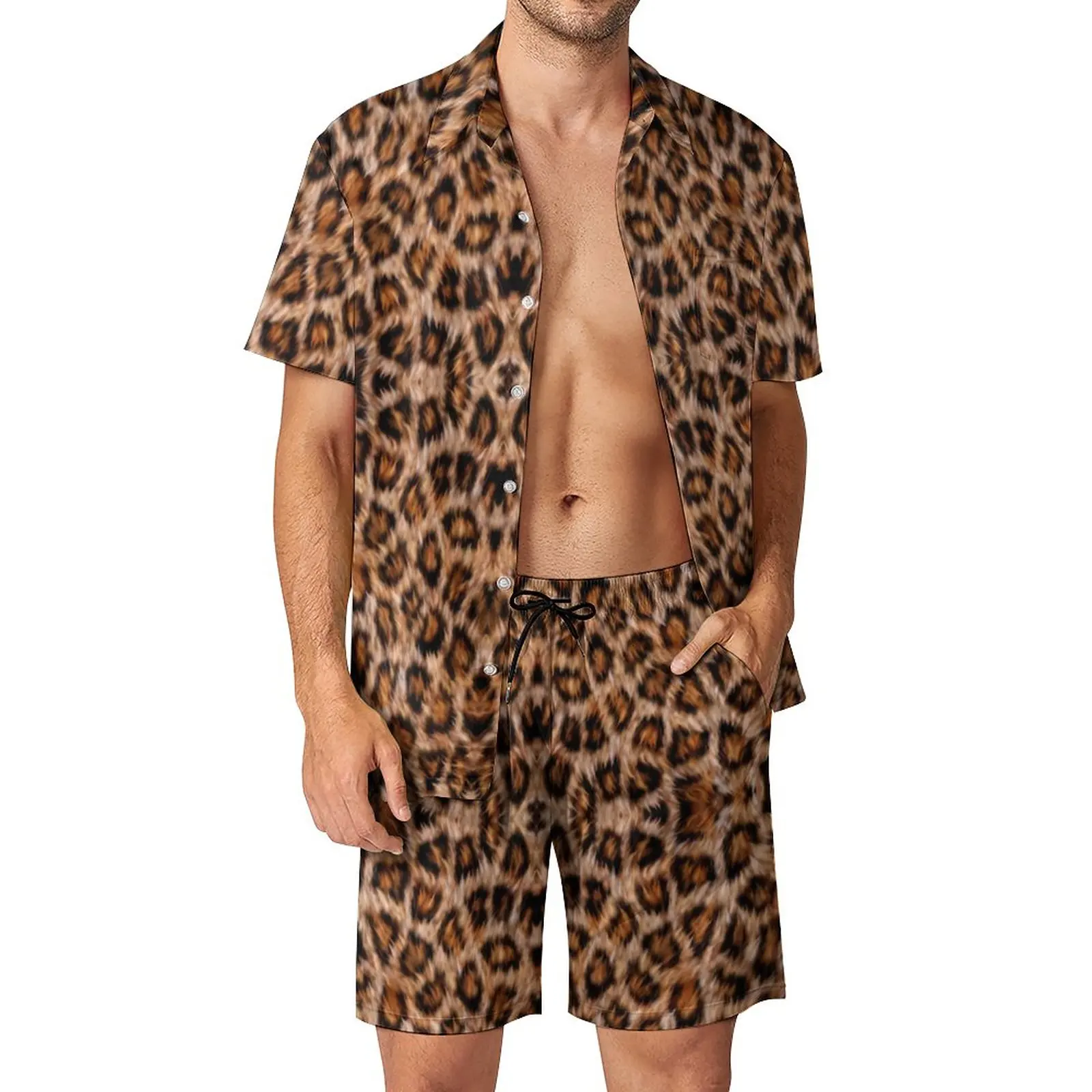 

Leopard Print Beachwear Men Sets Gold Animal Skin Print Casual Shirt Set Summer Shorts Two-piece Aesthetic Suit Plus Size