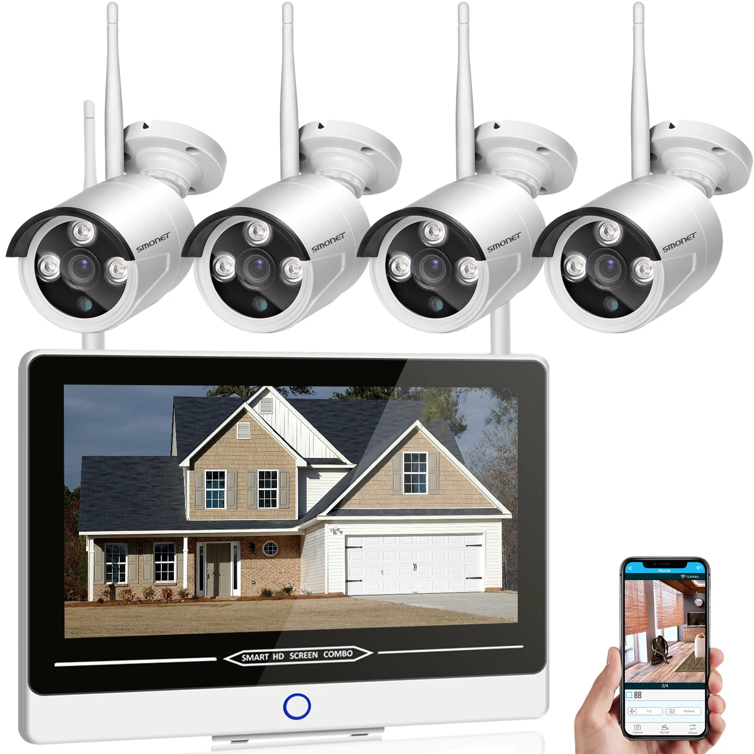 

Wholesale Smart Home 1080P with 12 inch LCD Monitor Wireless Security CCTV Camera P2P 1080P 4CH WiFi IP Camera Kit