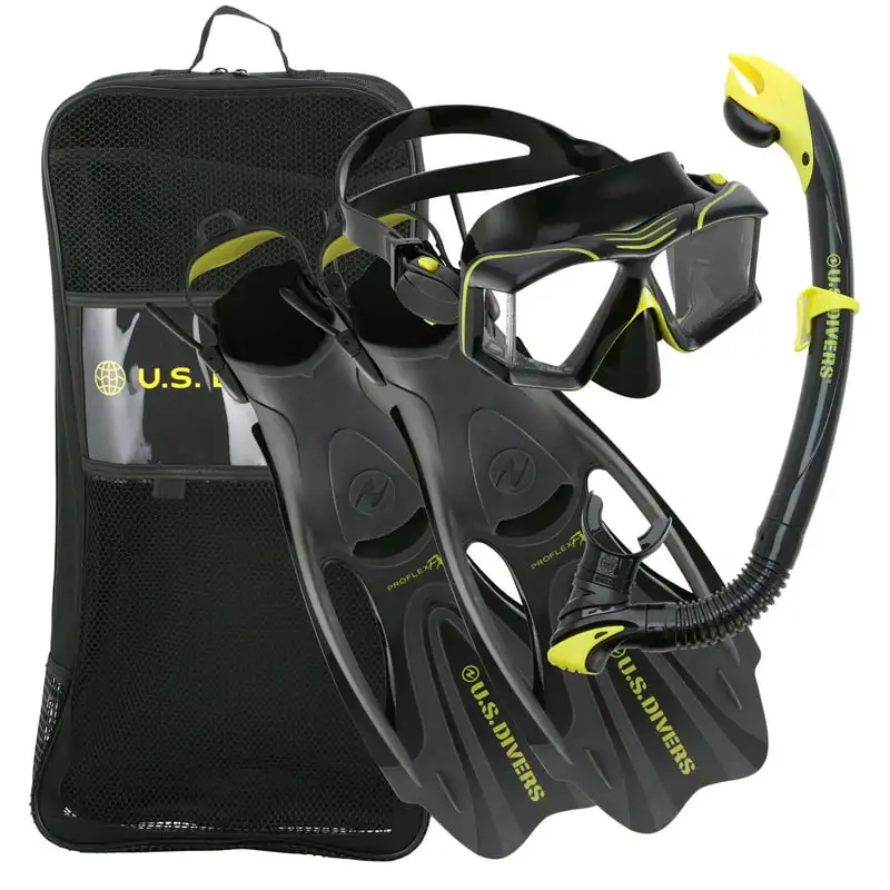 

Adult Snorkeling Set Black - Mask, Snorkel, Large Fins and Gear Bag Included