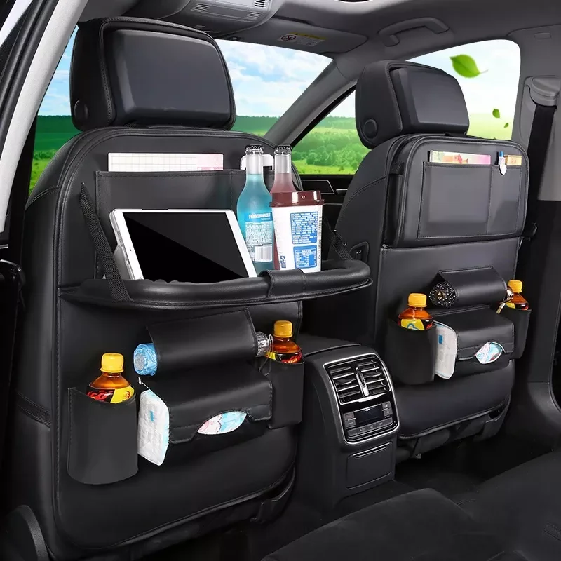 

Seat Back Organizer Pu Leather Pad Bag Car Storage Organizer Foldable Table Tray Travel Storage Bag Auto Accessories