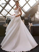 2022 simple satin wedding dress elegant backless sleeveless a line bridal gown white for women floor length vestido de novia