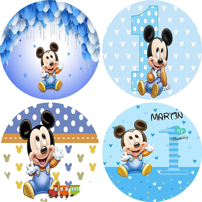 

Blue Mickey Mouse Round Cover Circle Backdrop Banner Photography Studio Prop Child Birthday Elastic Pedestals Cover