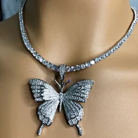 double layer large butterfly diamond necklace for ladies blingbling exaggerated punk sweet metal necklace women tennis choker