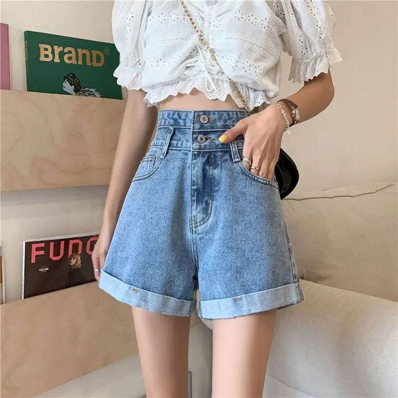 With Slit Mini Blue Women's Denim Shorts Baggy High Waist Loose Short Pants for Woman To Wear Sexy Jeans Youthful Clothes XL Hot