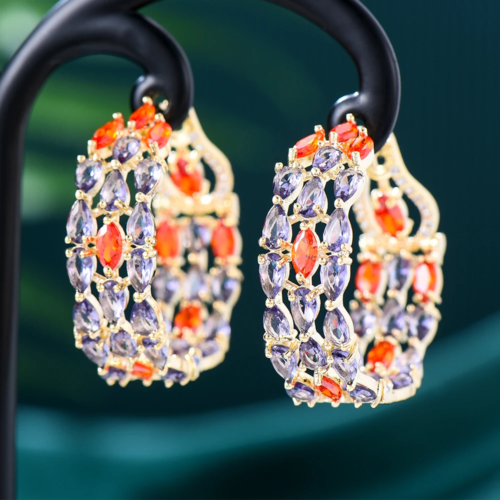 

Missvikki Leaf Women's Hoop Earrings Carbon Zircon Jewelry Wedding Event Pendant Style Gift Wholesale New Fashion Shiny