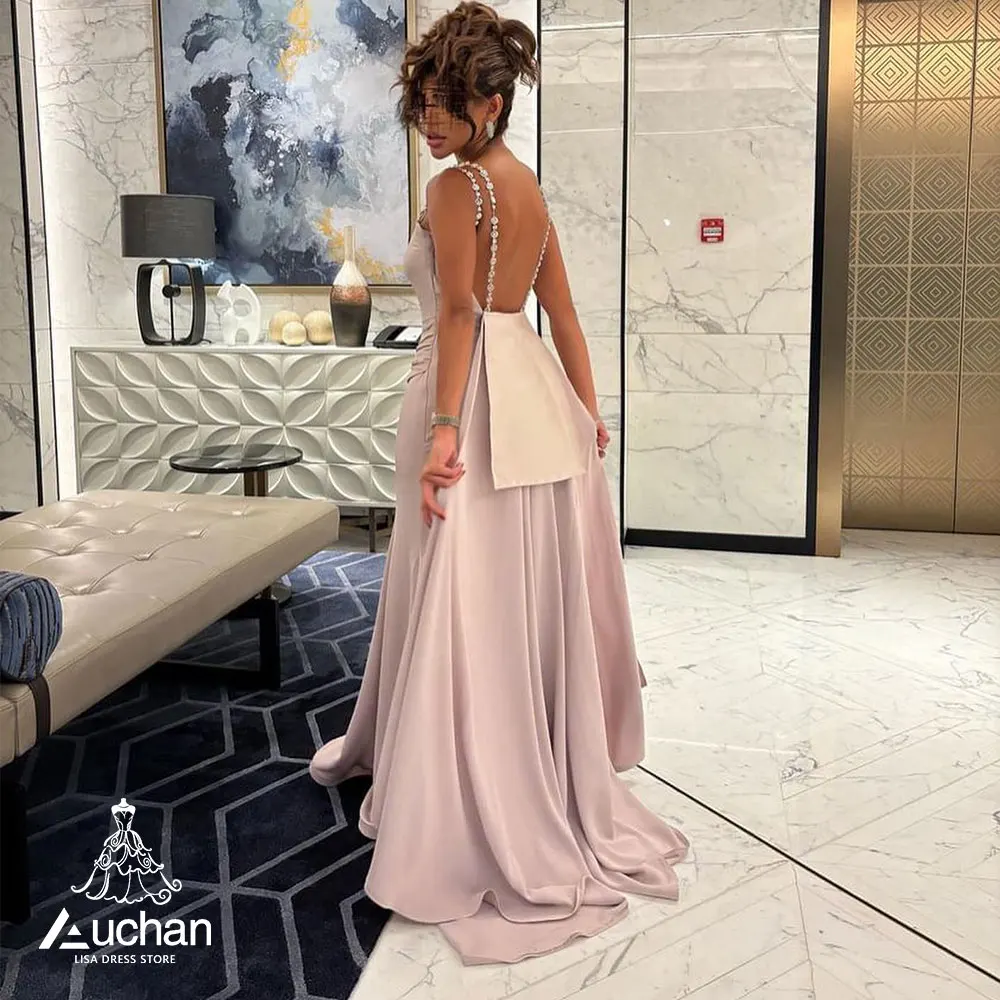 

Auchan Spaghetti Prom Dress Evening Dress Sleeveless Floor Length Elegant Wedding Party Formal Gowns For Women Arabic