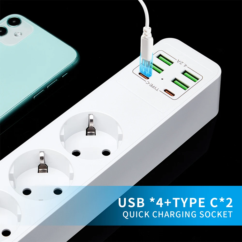 3000 Вт штепсельная вилка европейского стандарта usb-лента с защитой от перегрузки