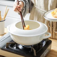 Japanese White Porcelain Enamel Frying Pan Home Thickened Tempura Double Ears Fryer Kitchen Stewpan Pot Induction Cooker General