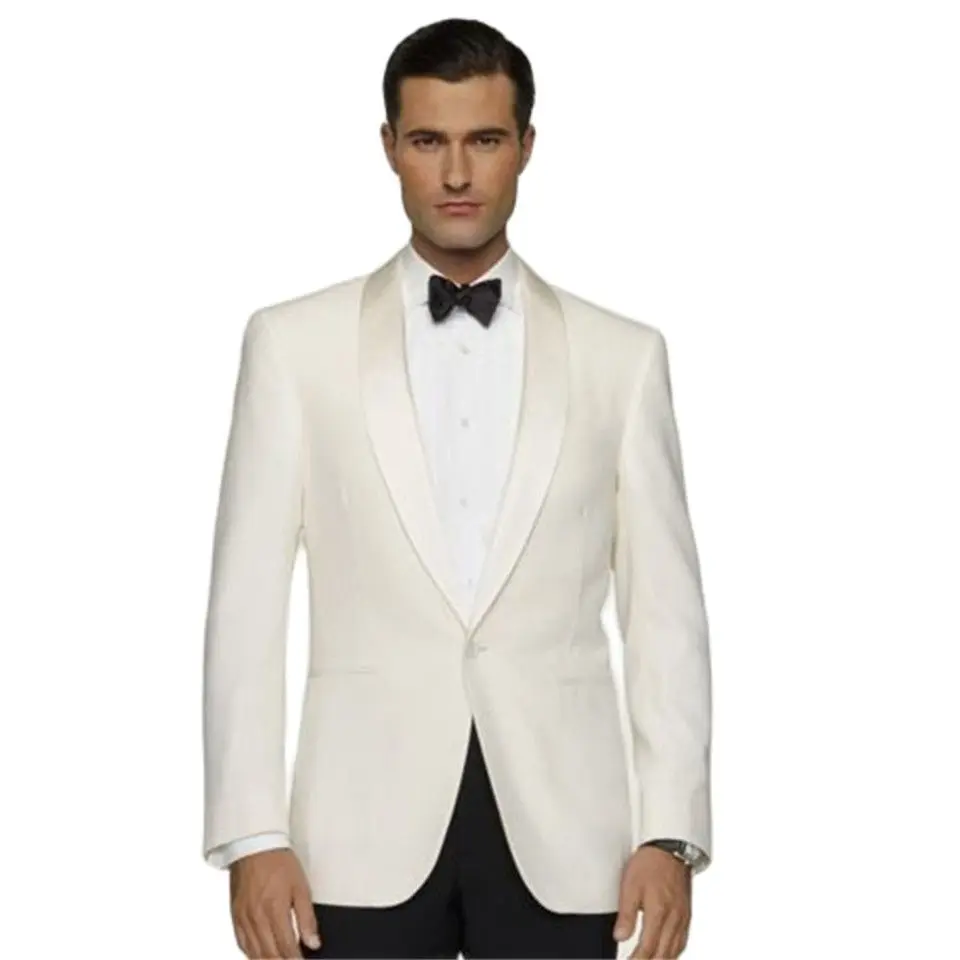 

New Men’s Suit Smolking Noivo Terno Slim Fit Easculino Evening Suits For Men Ivory Groom Tuxedos ( jacket+Pants) Groomsmen