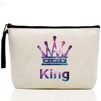 makeup bag king print travel cosmetic case female beauty organizer toiletry storage outdoor pouch purse wristlet zipper wallet