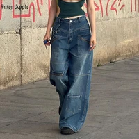 juicy apple baggy y2k jeans woman jeans cargo pants vintage streetwear women wide leg flare denim trousers aesthetic bottoms