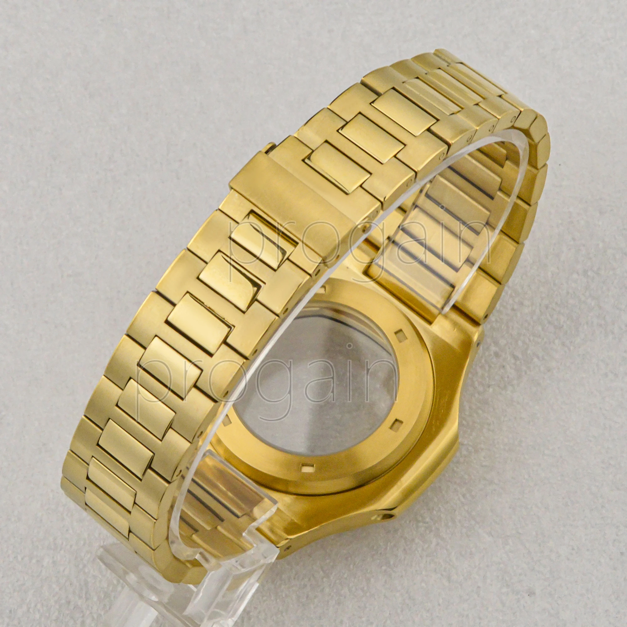 Золотые мужские часы из нержавеющей стали 316L Прозрачный женский ремешок