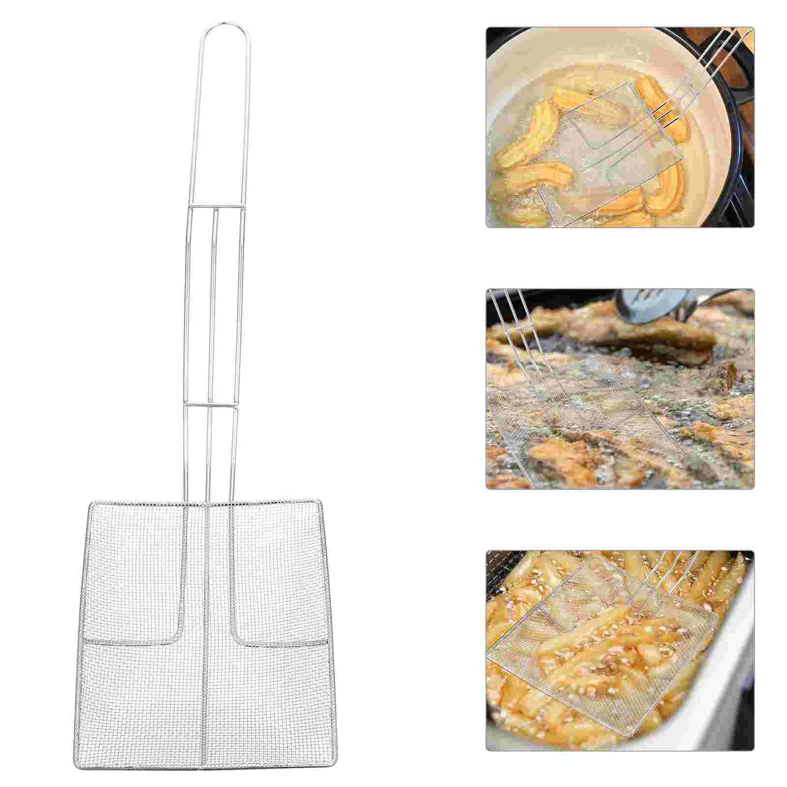 

Stainless Steel Oil Residue Strainer Spoon Turkey Fryer Square Slag Scoop Deep Home Filter Colander Household Pan Scum