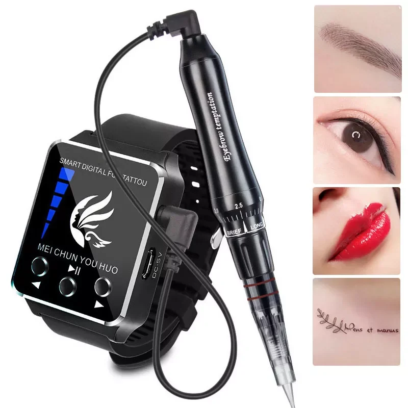 

Портативный Перманентный макияж, рандомный набор, часы, тату-машинка, ручка, беспроводной тату-пистолет с нанонаконечниками для PMU