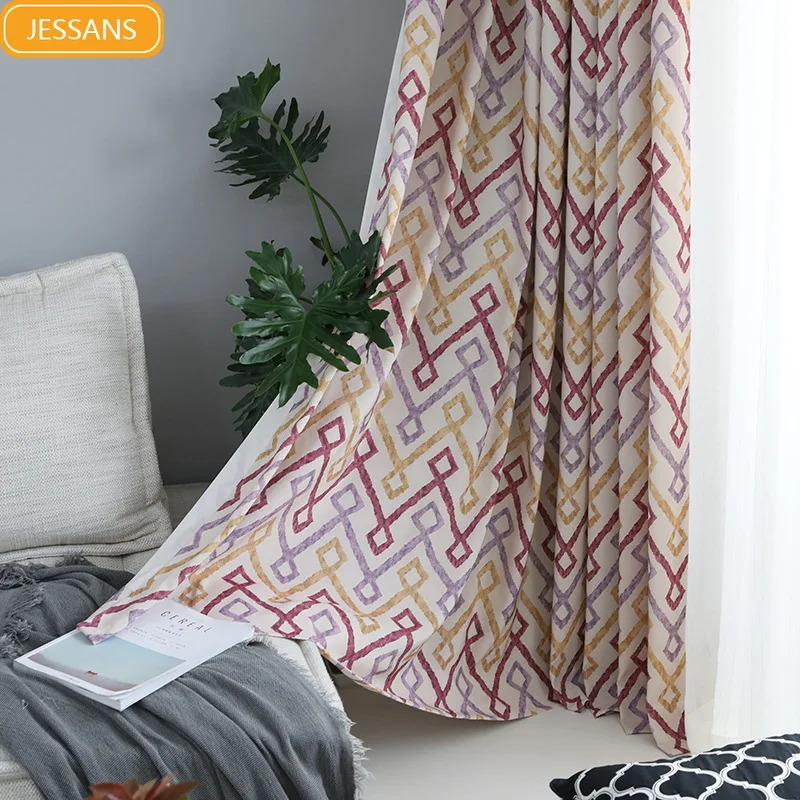

Modern Curtains for Living Dining Room Bedroom Simple Polyester Cotton PrintedFabric Curtain Tulle Finished ProductCustomization