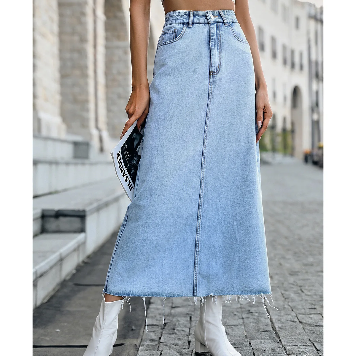 

2023 Spring and Summer New Women's Clothing Ins Casual Trend High Waist Slimming All-Matching A- line Denim Skirt long skirt