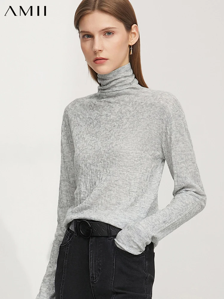 

AMII Minimalism Women Sweaters Autumn Turtleneck Solid Knitted Tops Elegant Women's Pullover Winter Clothes Female Tops 12120353