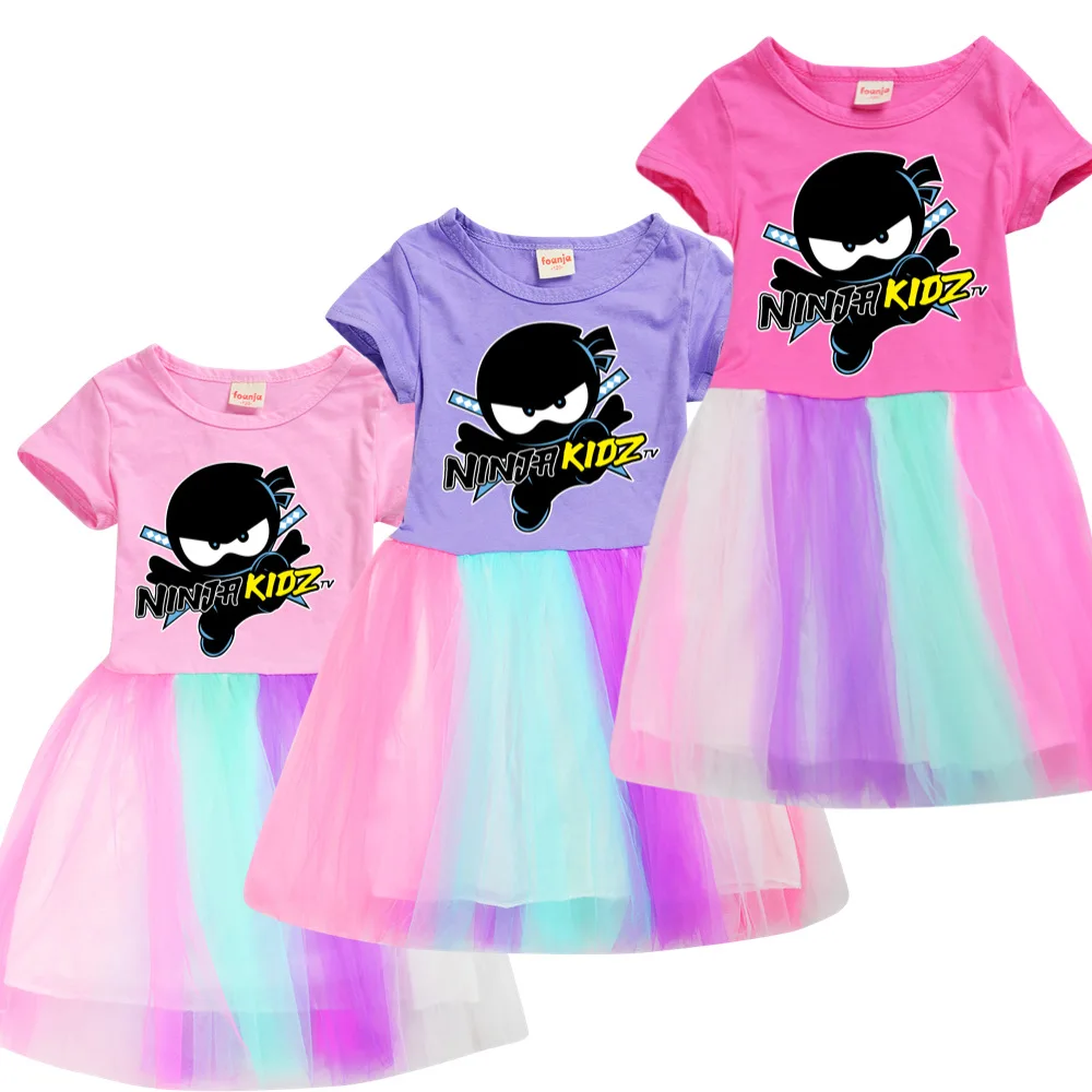 

Kids Dress for Girls Short Sleeve Cartoon Birthday Party Princess Dresses Ninja Kidz Children Clothing Summer Kids Girls Dres