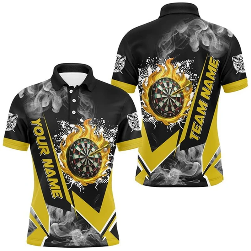Фото 3D персонализированное имя Fire Flame Darts Мужская спортивная мужская футболка Поло Дартс Рубашка для мужчин Дартс Команда Джерси Подарок для любителей дартса №2