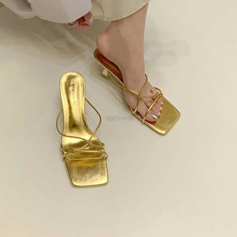

2022 New Summer Gold Women Slipper Slides Female Peep Toe Sandal Vacation Flip Flops Indoor Zapatillas Casa Mujer
