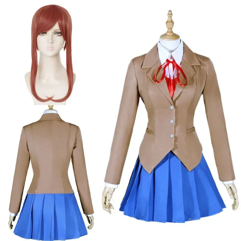 Игра Doki Literature Club Monika Косплей Sayori Юрий Нацуки Костюм Парик Комплект Школьная Форма