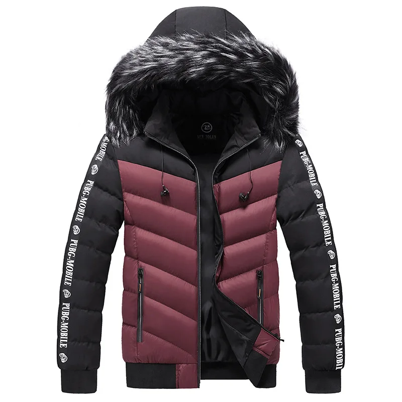2022 Men's Winter Youth Hooded Coat Men's Thick Warm Cotton Suit Windproof Color Quilted Cotton-padded Jacket Casual