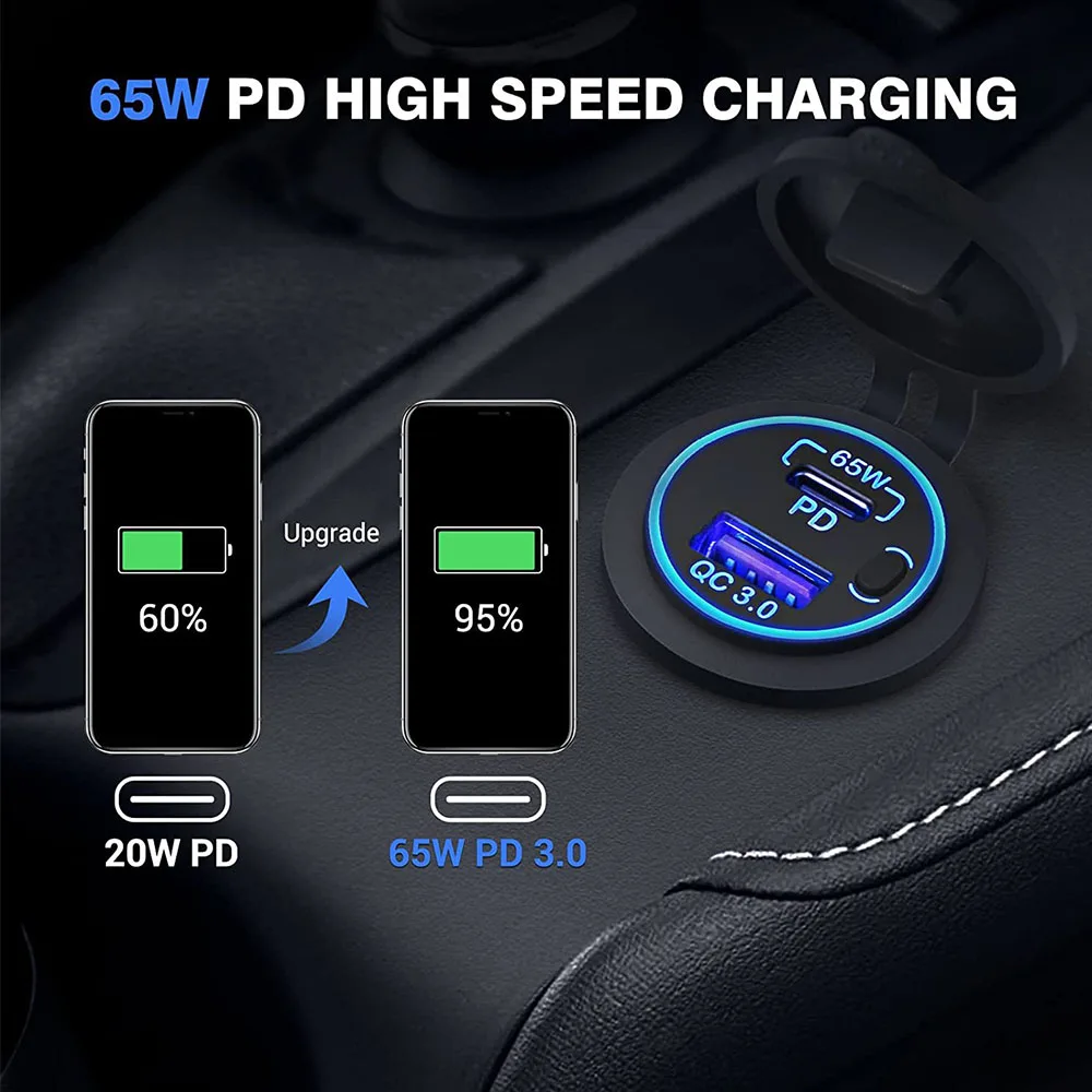 83 Вт PD Автомобильное зарядное устройство 12 В 24 USB-розетка для ноутбука Мотоцикла