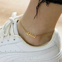 personalized name custom anklets for women stainless steel gold cursive font letter leg chain female anklets foot jewelry gift